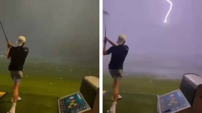 Une balle de golf foudroyée dans les airs