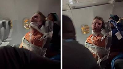 Un passager agressif se fait scotcher à son siège