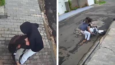 Un voleur de moto se fait malmener par une femme