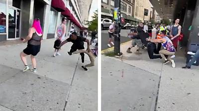Un passant fait un double croche-patte à un voleur qui s'éclate la tronche